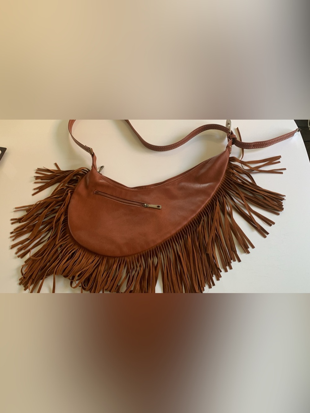 Source Unknown Tan Fringe Hobo Shoulder Bag with Stud Accents - Picture 6 of 9